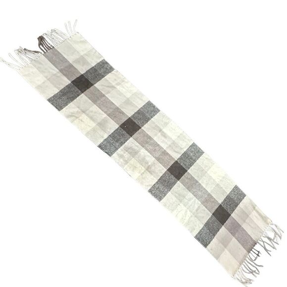 Christian Dior Cashmaire Plaid Cream Brown Fringe Acrylic Scarf - Picture 5 of 5